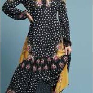 FARM Rio Black and Yellow Floral Long Sleeve Dress